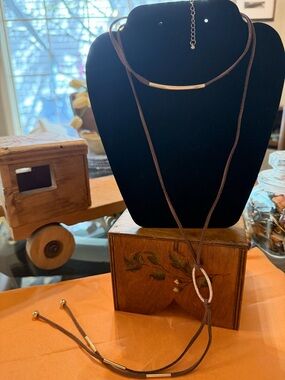 Unbranded Brown Suede Multi-Strand Lariat Necklace with Gold Accents